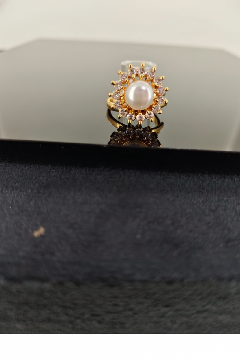 NuGold Pearl Flower Ring For Women