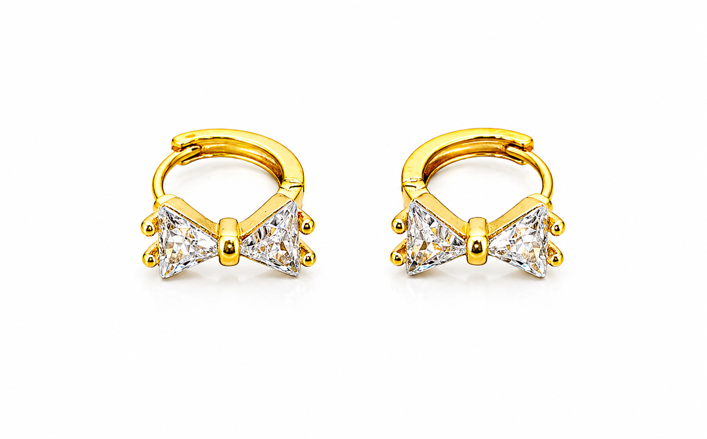 NuGold Crystal Bow Gold-Toned Huggie Hoop Earrings for Women