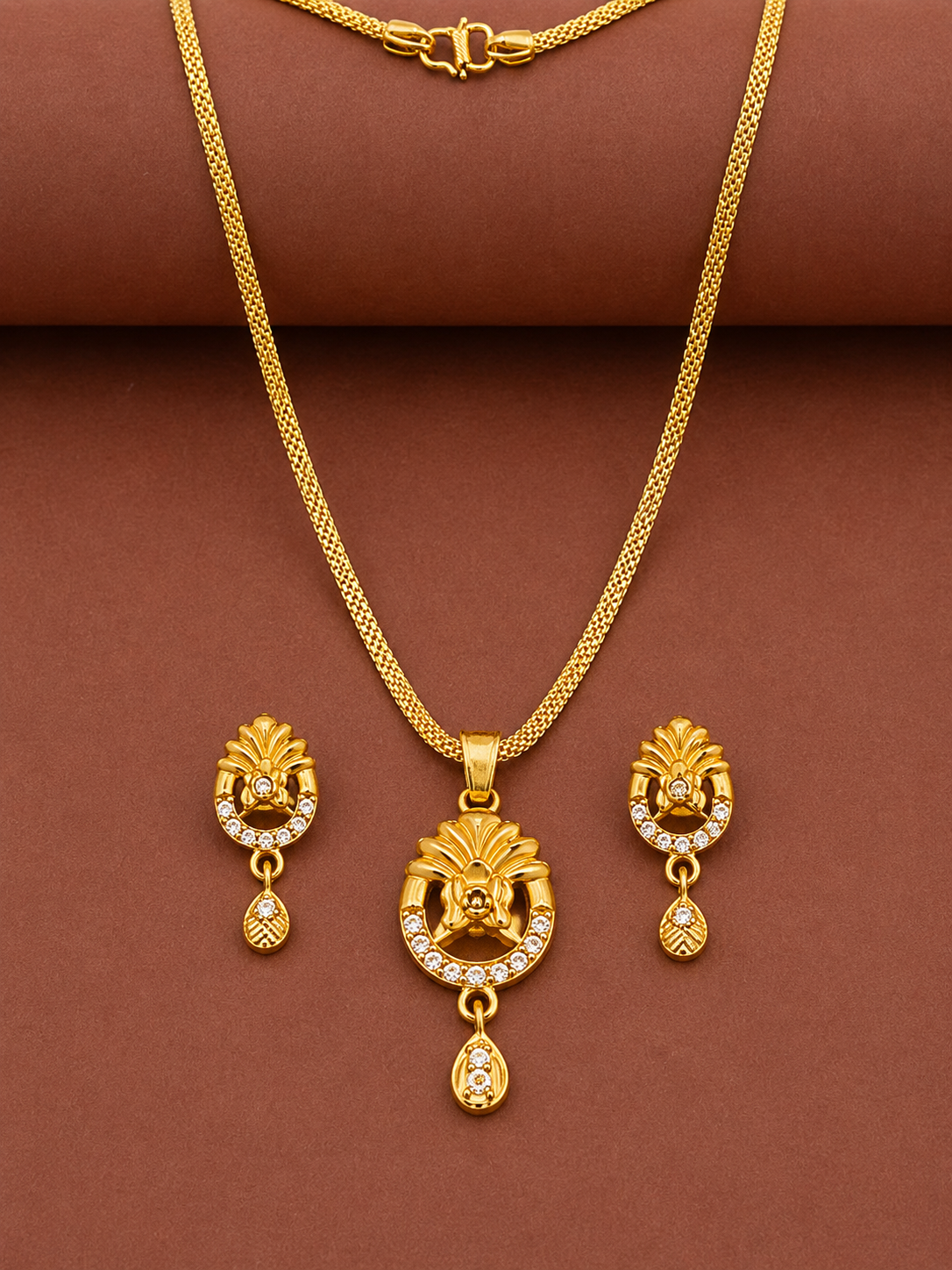 Elegant Floral CZ Pendant Necklace & Earrings Set for Women