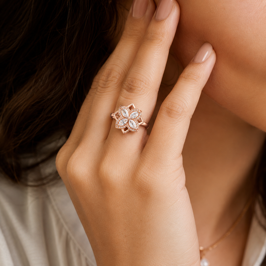 Celestial Four-Petal Sparkle Adjustable Ring