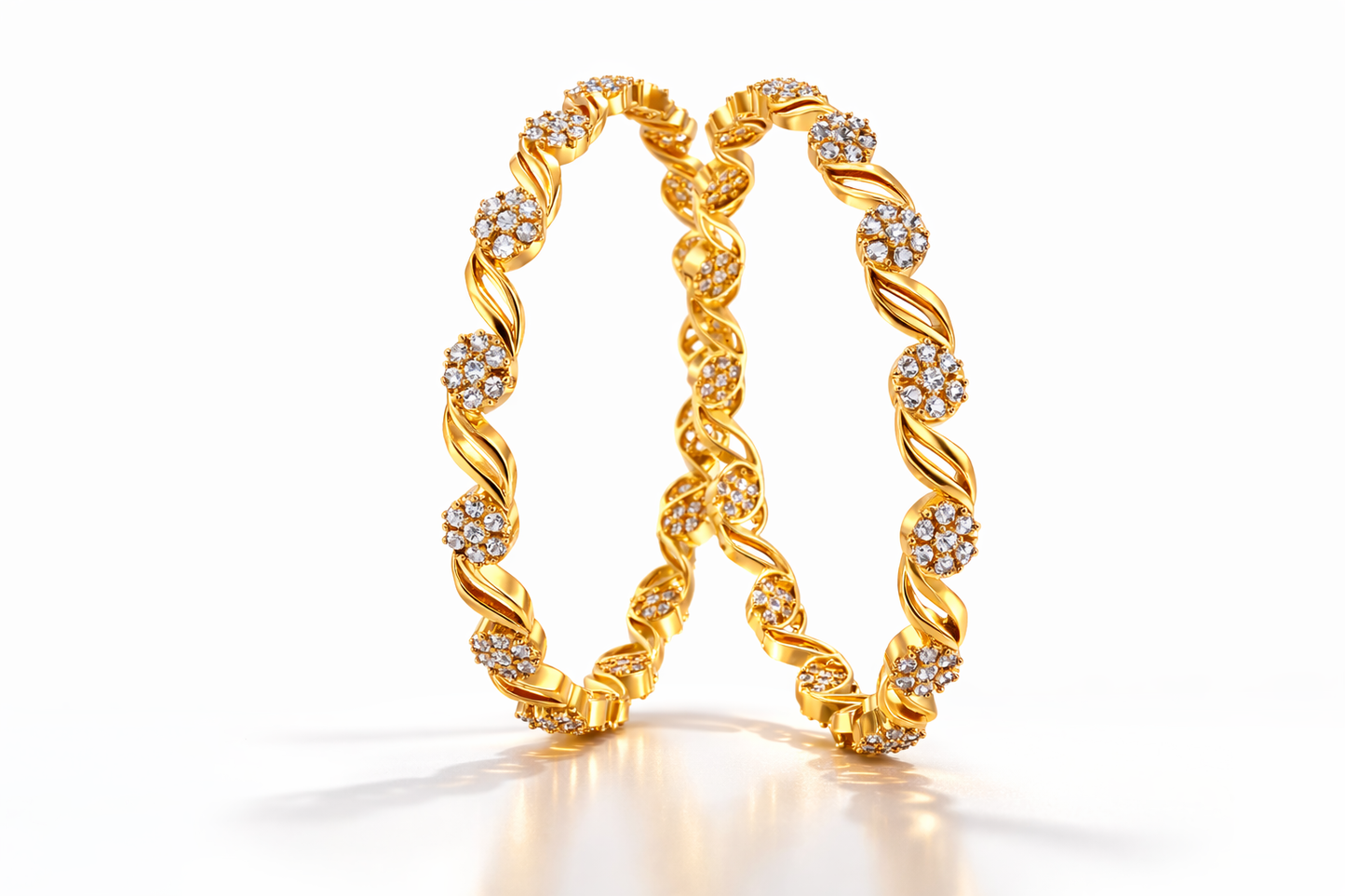 NuGold Designer Floral White Stone Bangles For Women