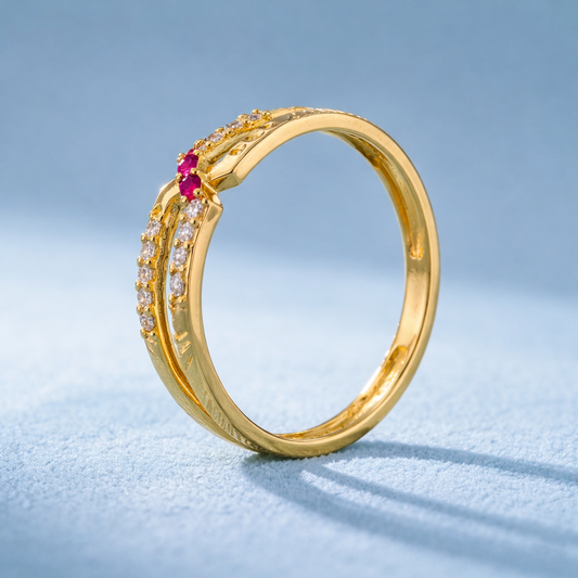 NUGOLD Elegant Women’s Ring with CZ Stone & Dual Band Design