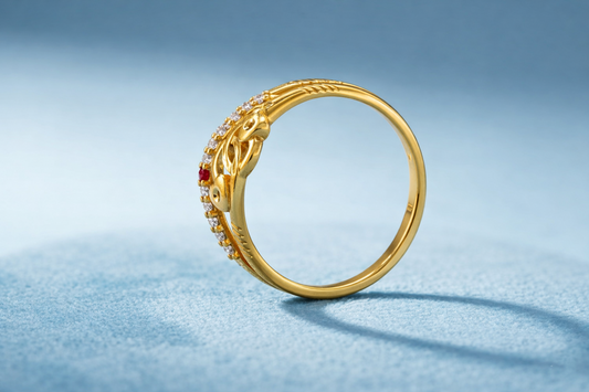 NUGOLD Heart Design Gold Ring with CZ Stones & Elegant Dual Band Style