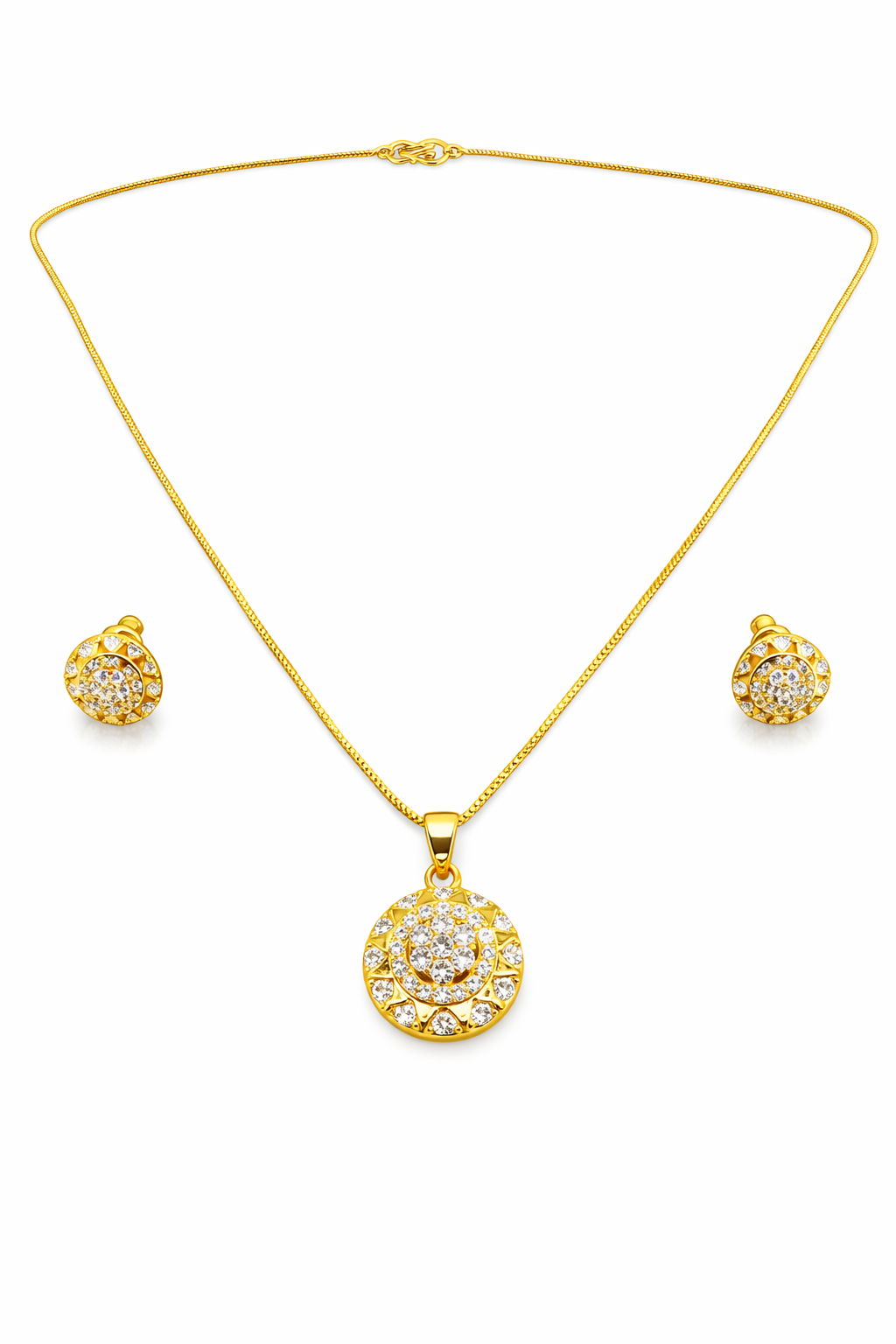 NuGold Round CZ Pendant Necklace Set