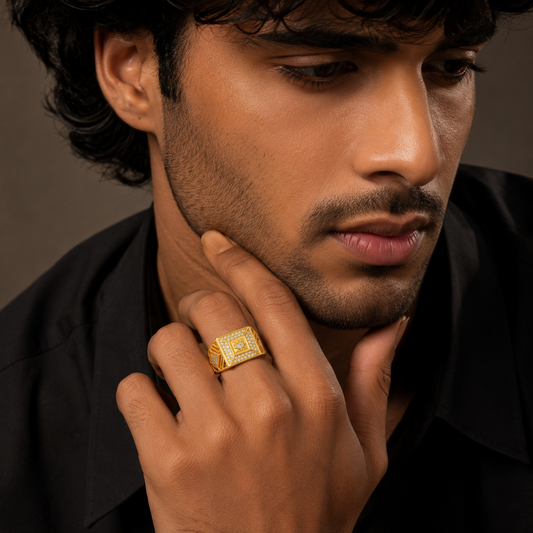 Elegant Crystal CZ Geometric Statement Ring for Men