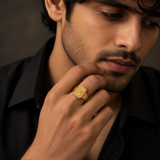 Crownline Crystal Rectangular Statement Ring for Men