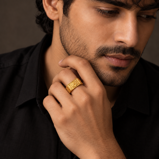 Regal Floral Medallion Textured Statement Ring for Men