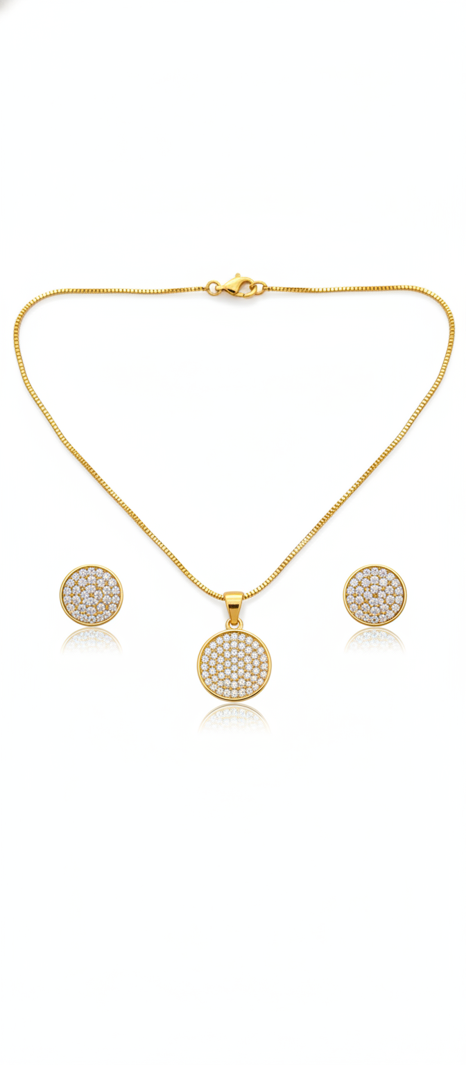 NuGold Round Stone Pendant Necklace Set for Women