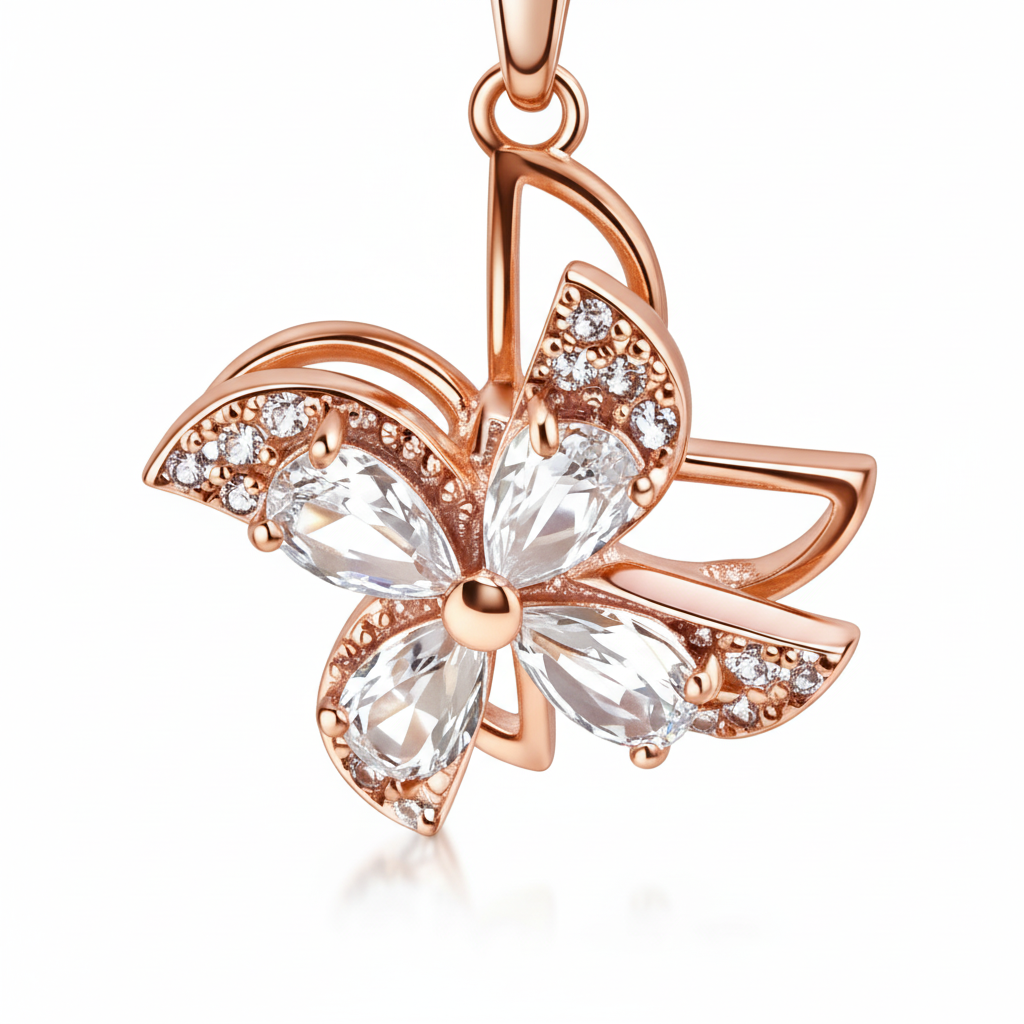 Elegant Rose Gold Butterfly Crystal Pendant Necklace for Women