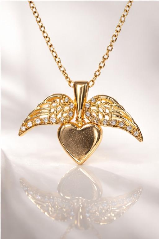 Elegant Gold Heart Wing Pendant Necklace for Women