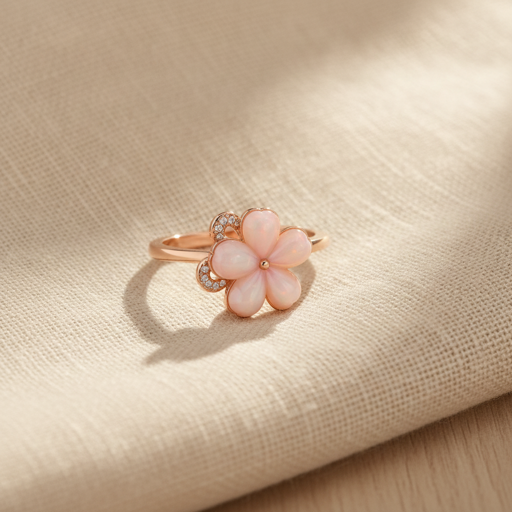 NUGOLD Luxury 360° Rotating Flower Ring with Opal & Cubic Zirconia