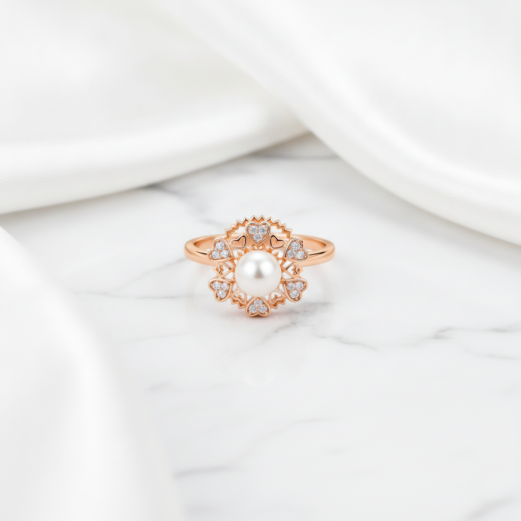 NUGOLD Premium 360° Rotating Pearl Adjustable Ring