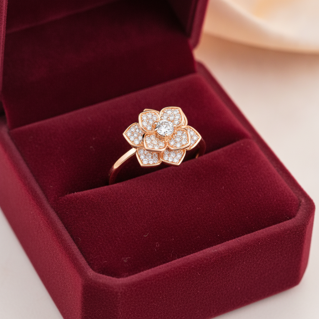 NUGOLD 360° Rotating Flower Spinner Ring for Women