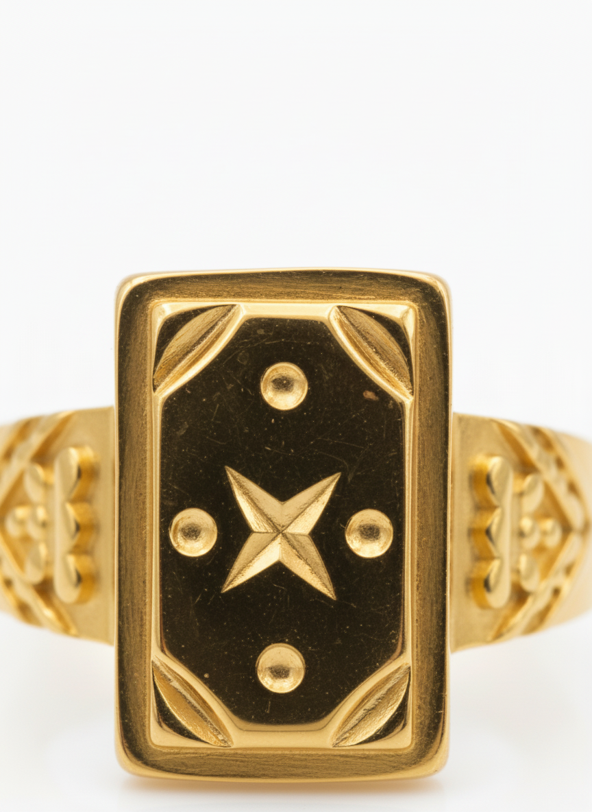 NUGOLD Luxury Men’s Ring with Star Engraved Rectangular Design