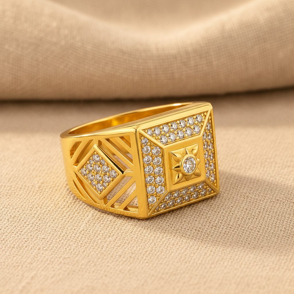 Elegant Crystal CZ Geometric Statement Ring for Men