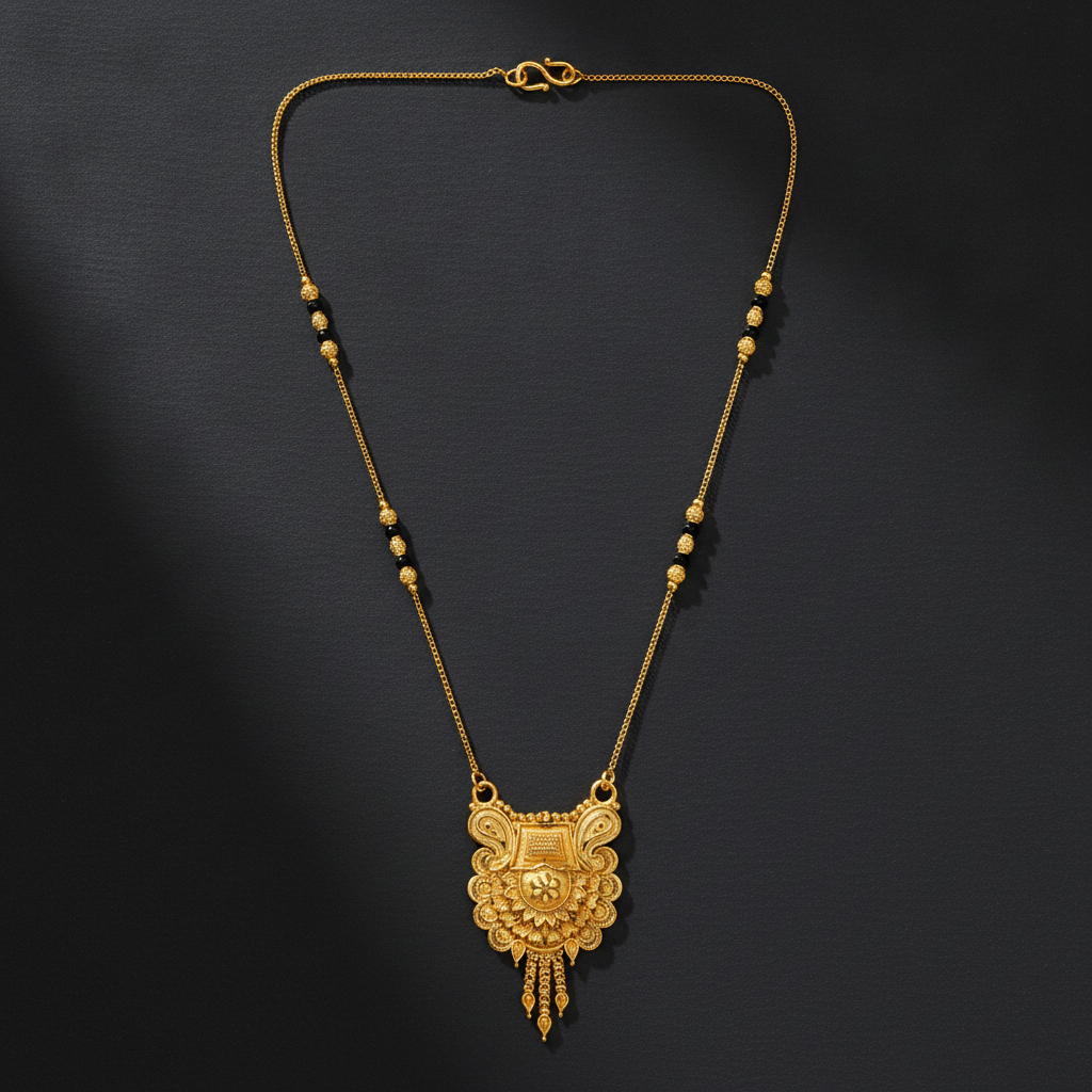 NUGOLD Antique Floral Pendant Mangalsutra with Black Beads