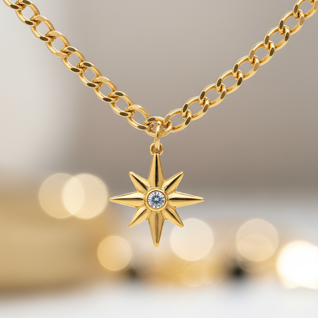 Dainty Star Charm Necklace with Colorful Crystal Beads