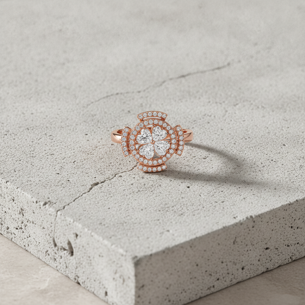Rose Gold Crystal Flower 360° Rotating Spinner Ring