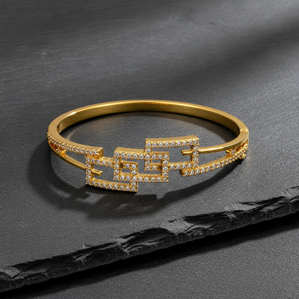 Luxury Geometric CZ Open Kada Bracelet for Women