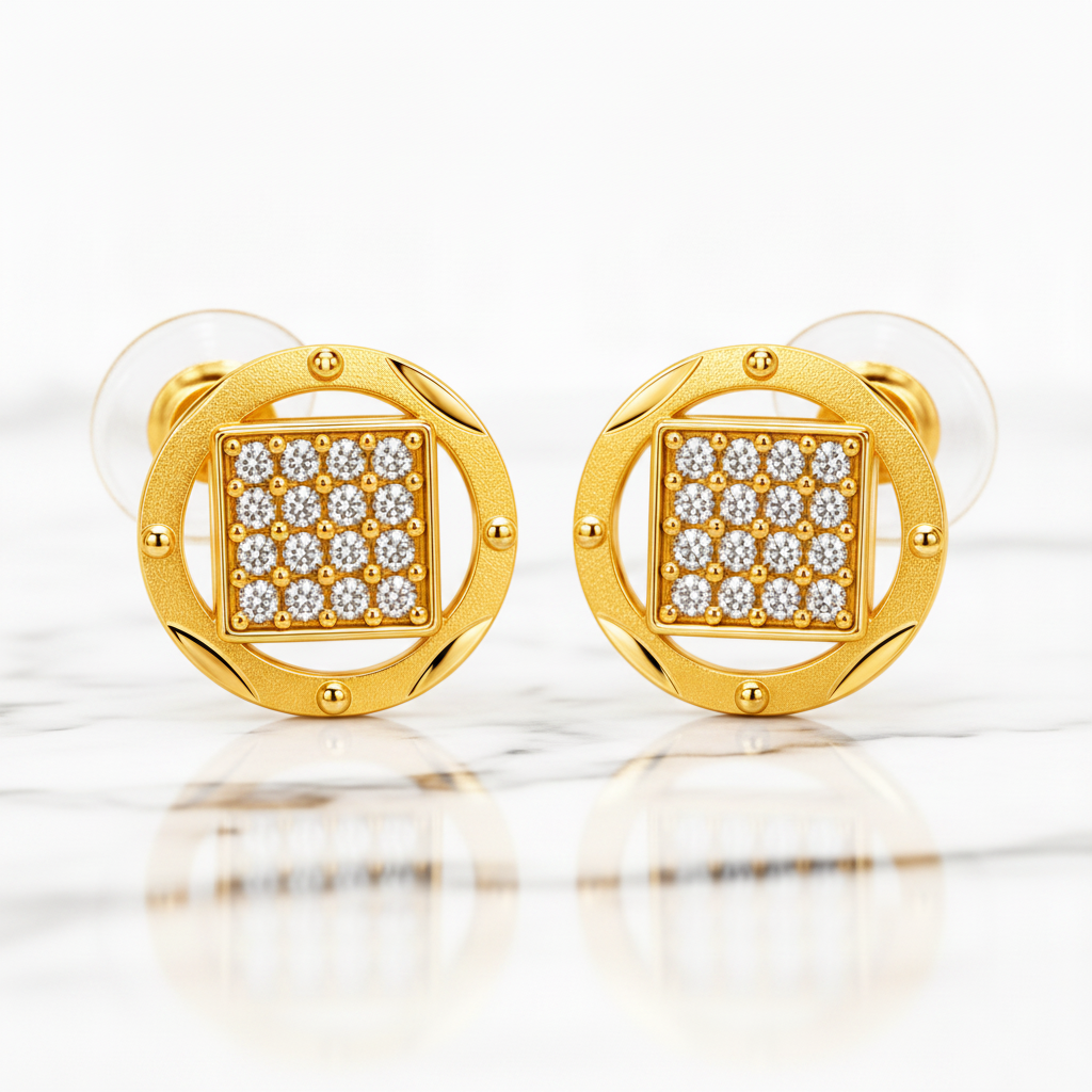 Imperial Square Sparkle Crest Stud Earrings for Women