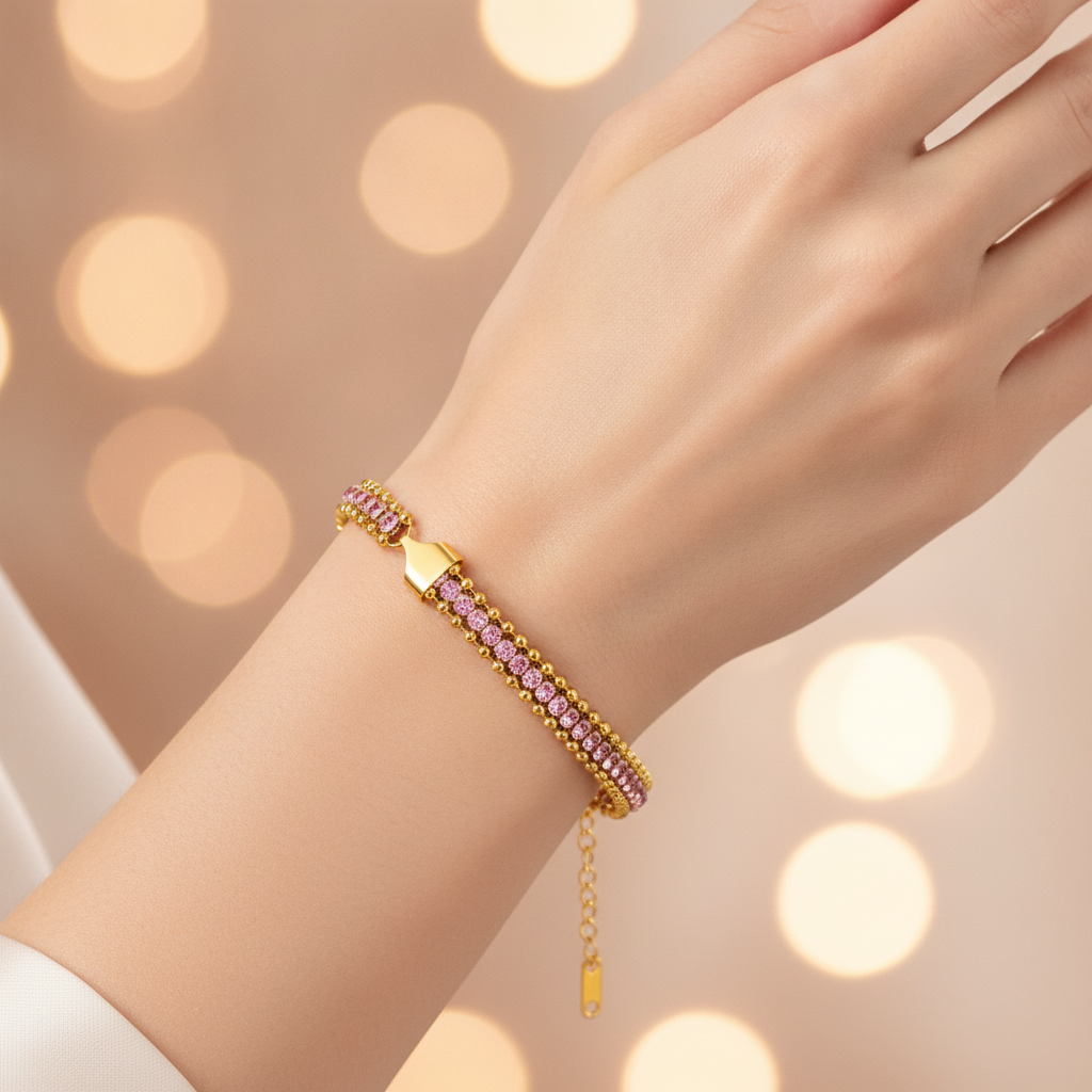 NUGOLD Designer Pink Cubic Zirconia Bracelet for Girls & Women