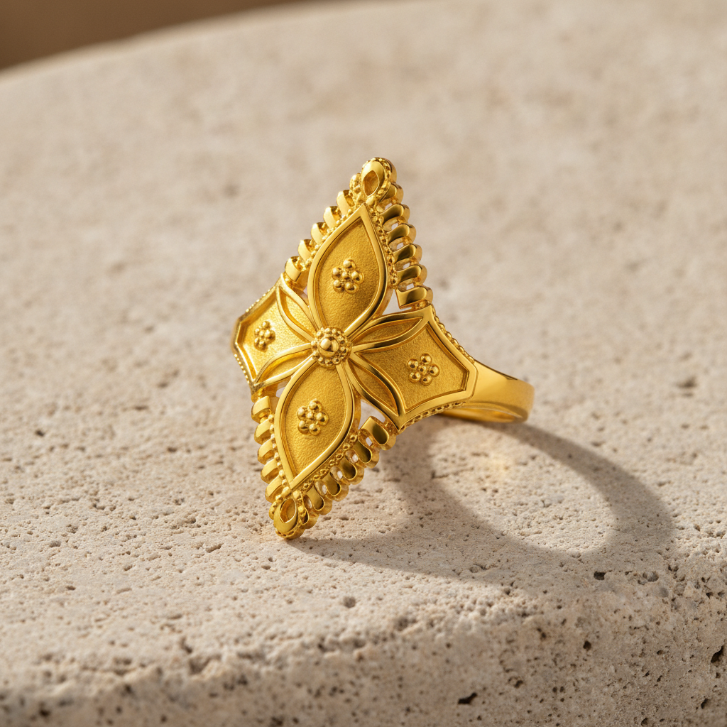 Royal Four-Petal Heritage Crest Statement Ring for Women
