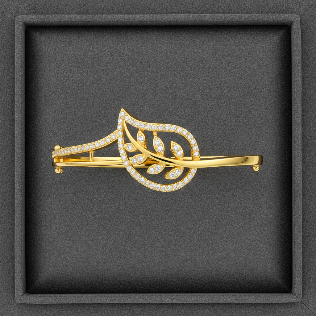 Designer Botanical Leaf CZ Gold Bracelet Women & Girls