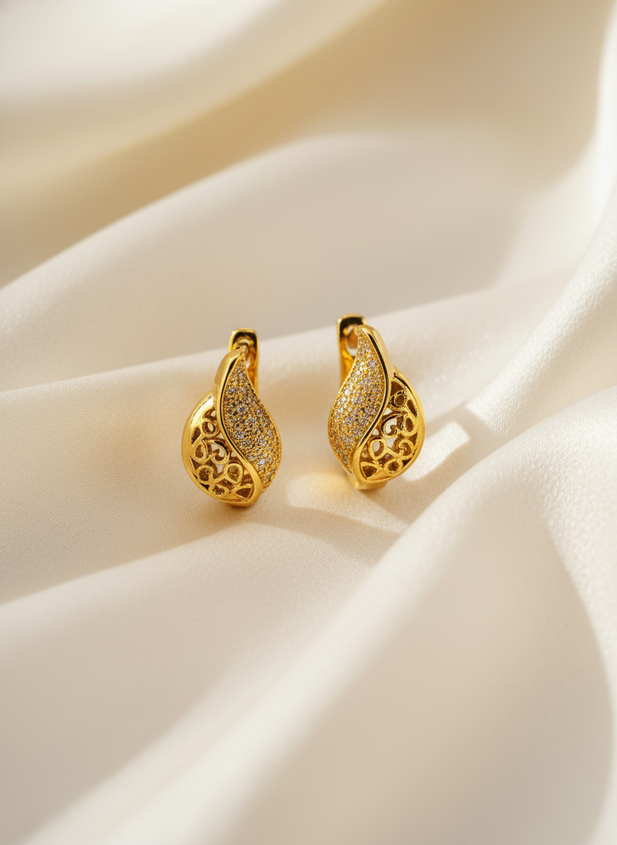 NuGold Leaf Design Gold-Toned Hoop Earrings for Women