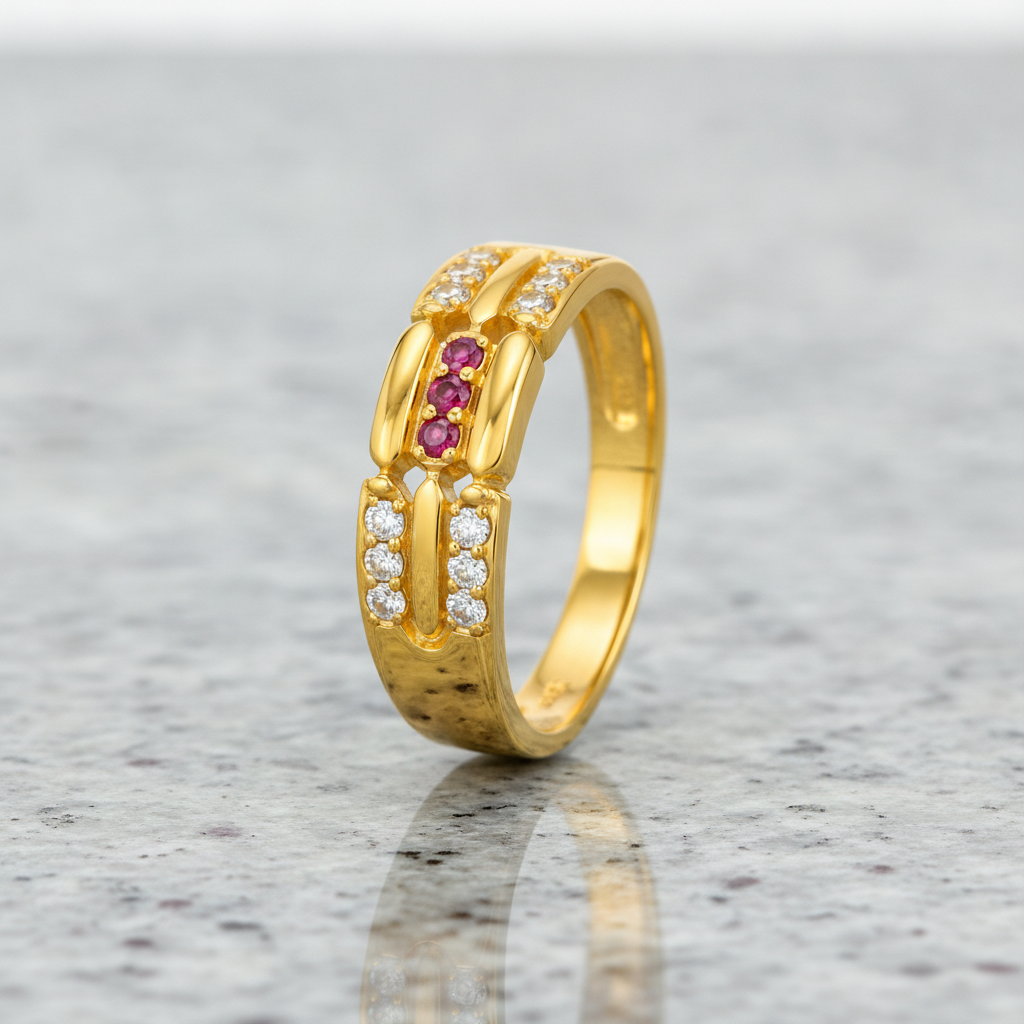 Imperial Ruby Triple Channel CZ Ring