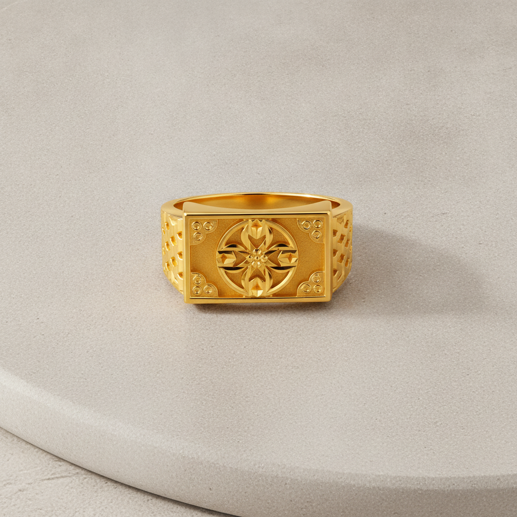 Regal Floral Emblem Heritage Signet Ring for Men