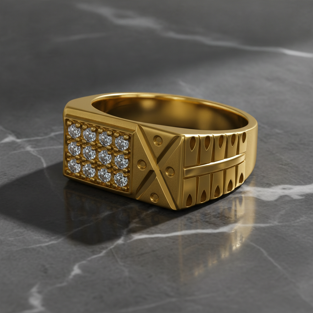 Modern Geometric Crystal Panel Statement Ring for Men