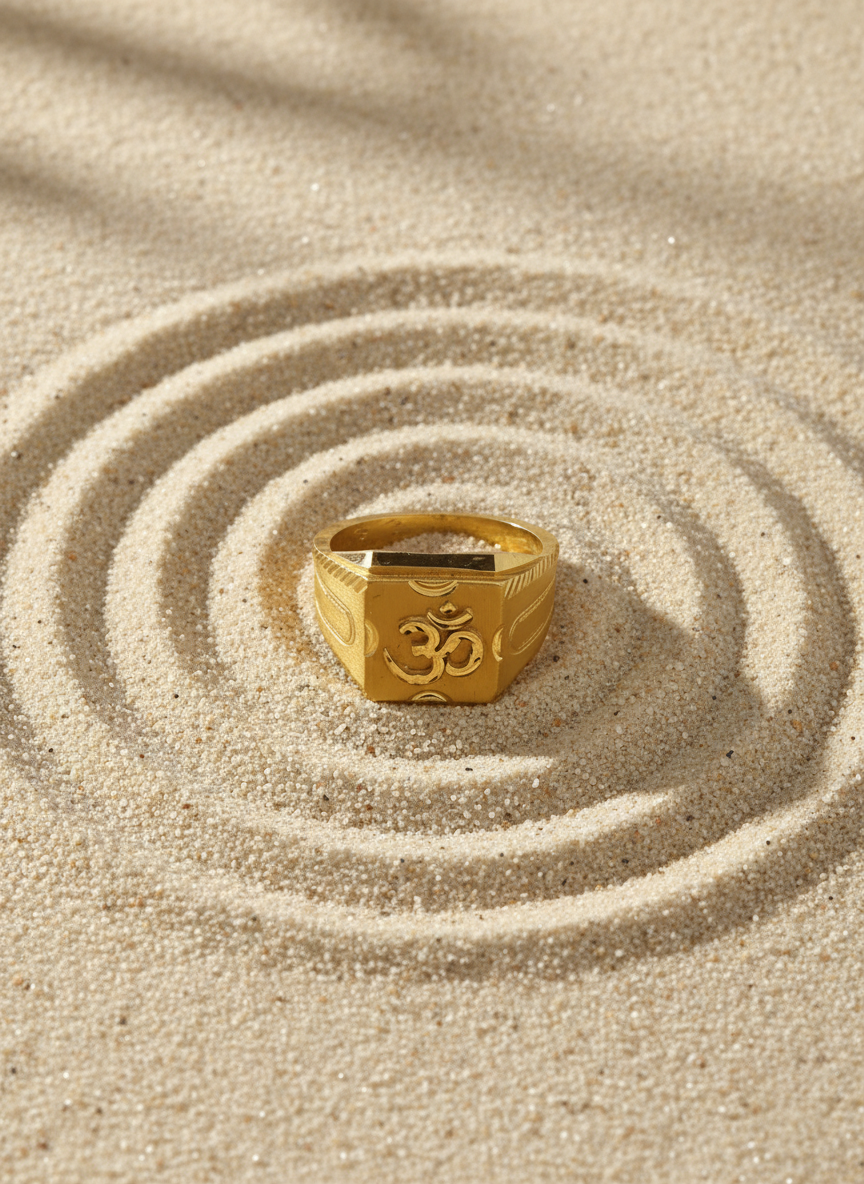 NuGold Divine Om Classic Gold Signet Ring for Men