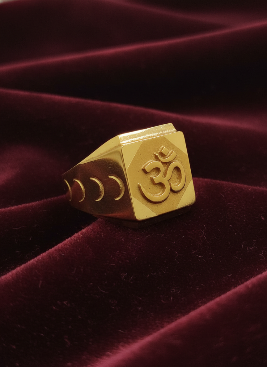NuGold Om Royale Geometric Gold Signet Ring for Men