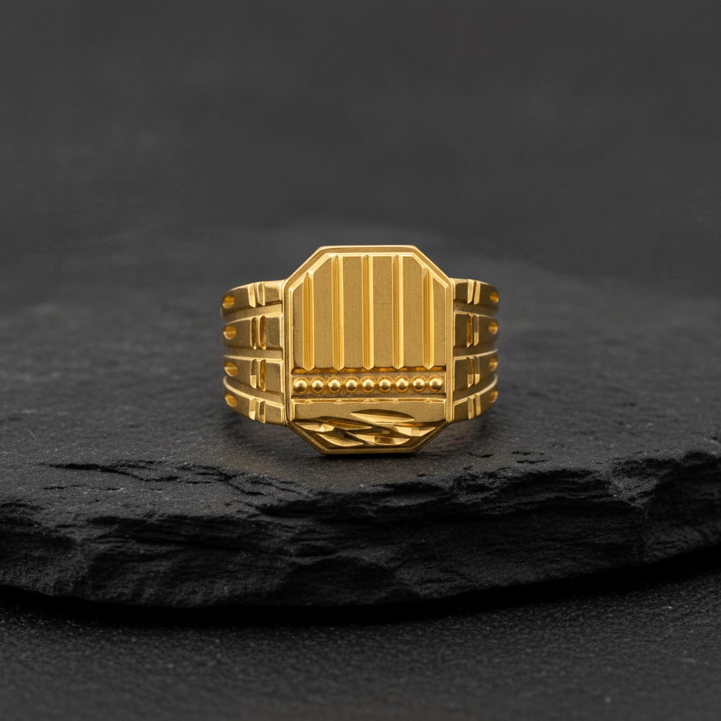 Regal Vertical Engraved Panel Statement Ring