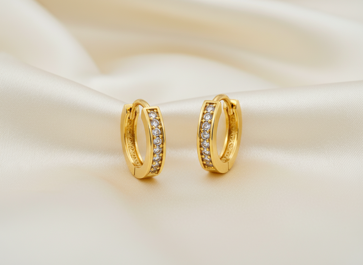 NuGold Crystal Line Gold-Toned Hoop Earrings for Women
