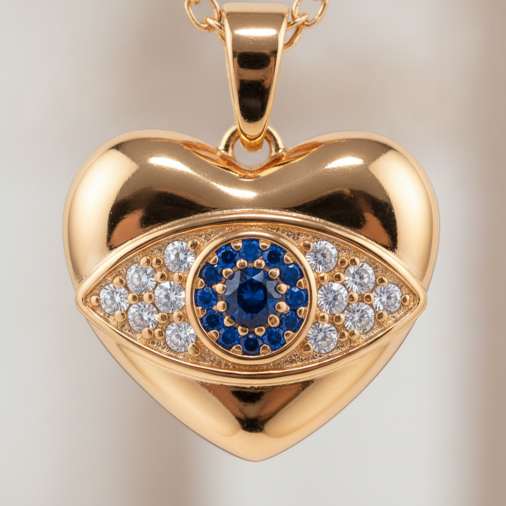 Lucky Evil Eye Heart Pendant Chain Necklace for Women