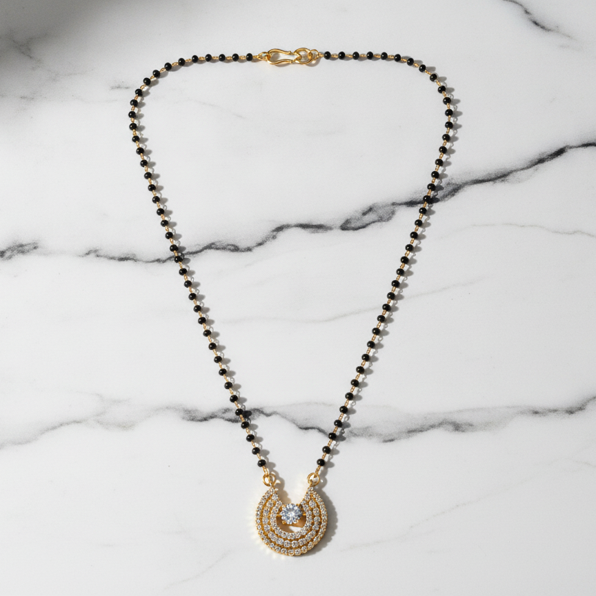 NUGOLD Designer Black Bead Mangalsutra with Cubic Zirconia Pendant