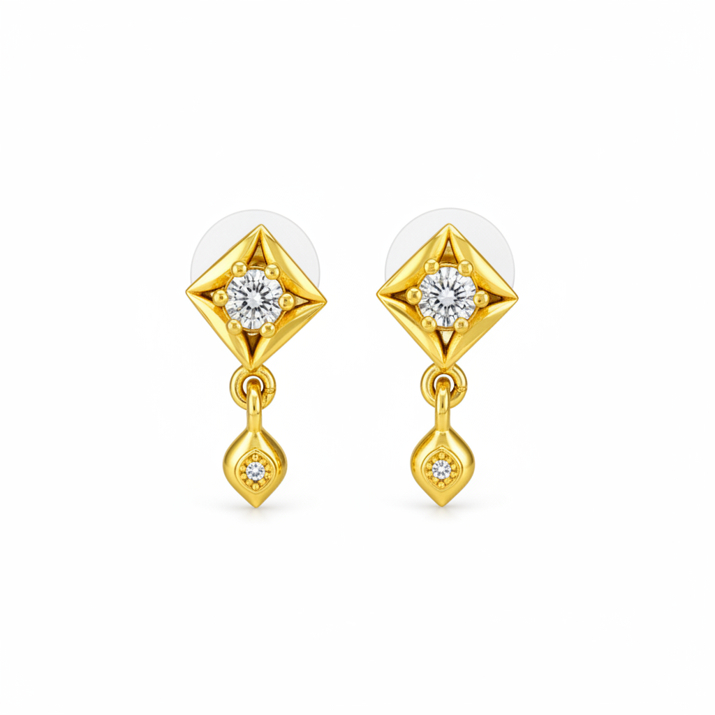 NuGold Geometric Crystal Drop Gold-Toned Stud Earrings for Women