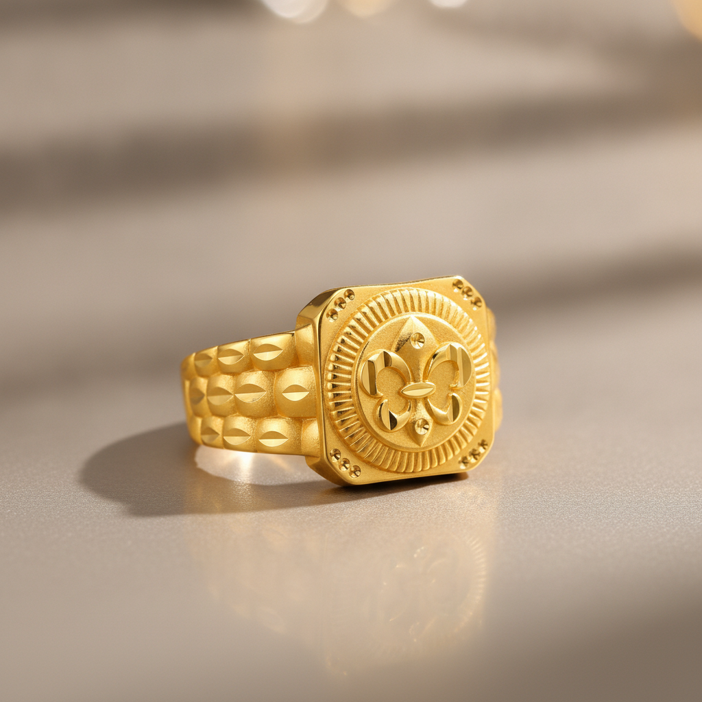 Ornate Floral Medallion Statement Ring for Men