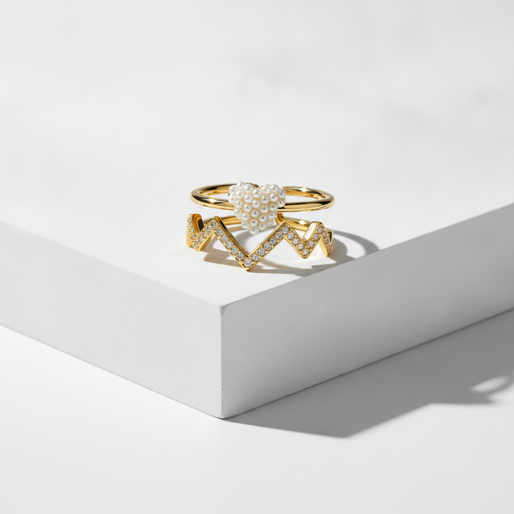 Pearl Crown Chevron Designer Ring