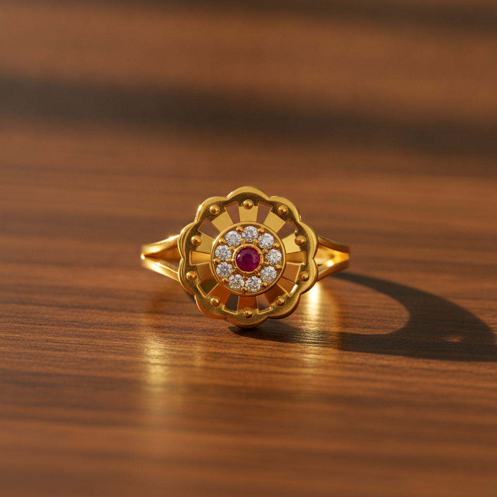 Regal Ruby Blossom Halo Statement Ring