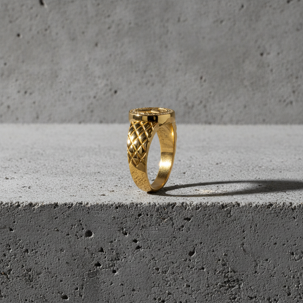 Elegant Crystal CZ Round Emblem Ring for Men