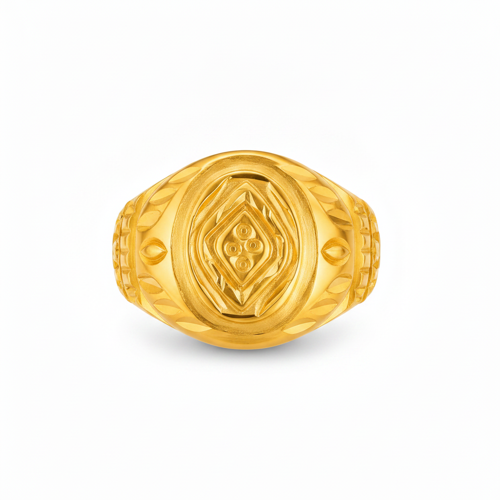Royal Crest Leaf Engraved Statement Ring for Men