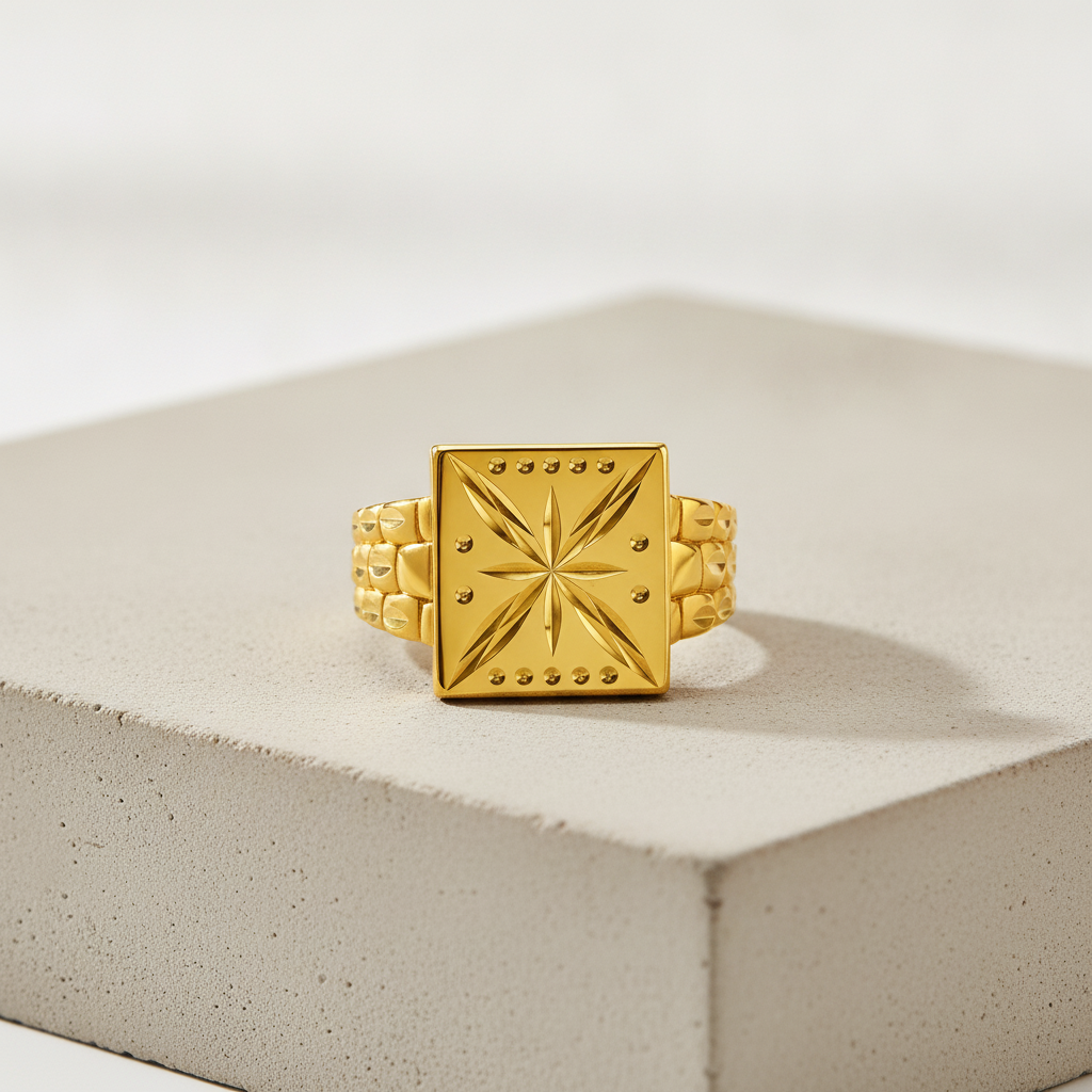 Regal Starburst Geometric Statement Ring for Men