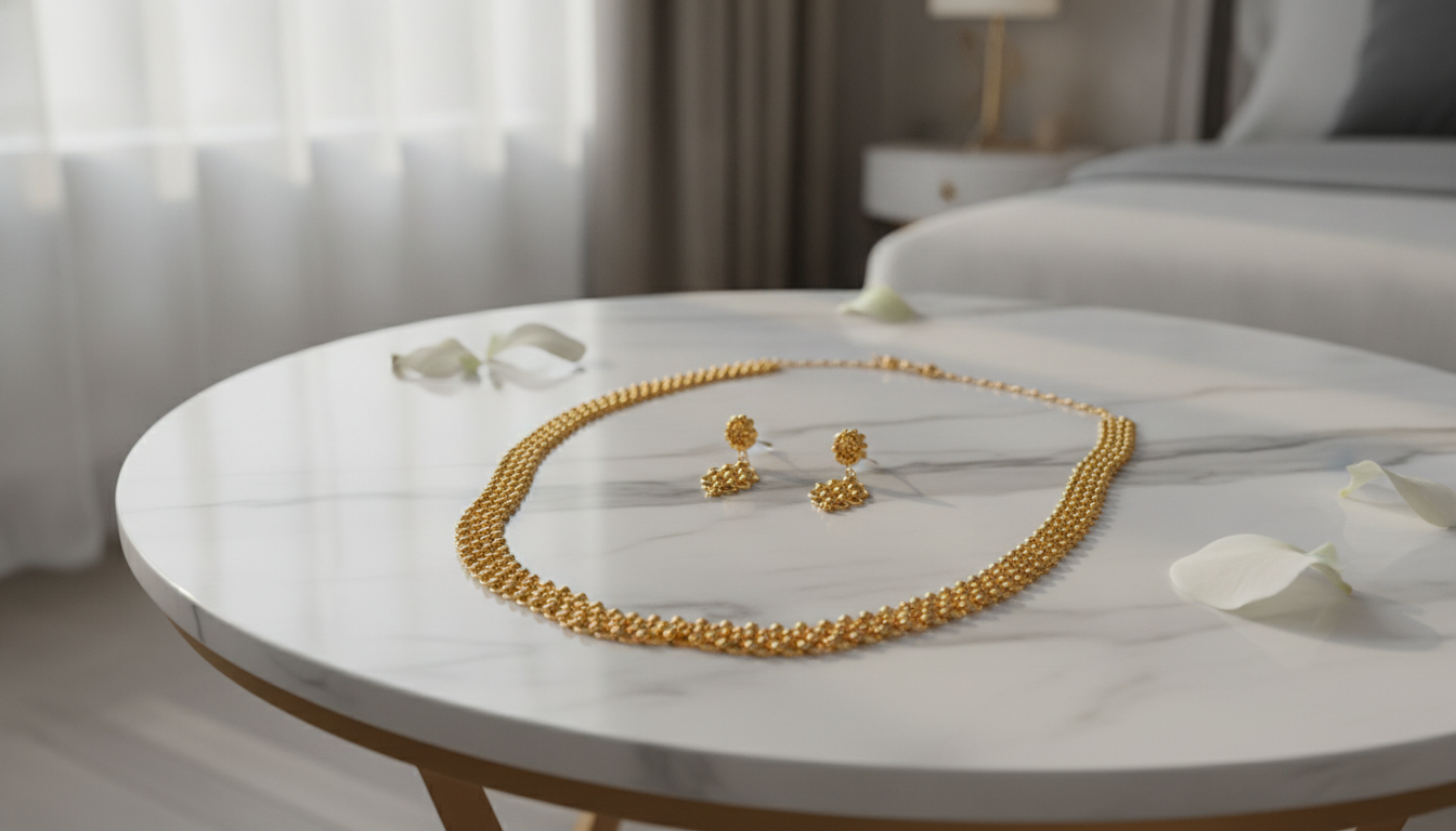 NUGOLD Premium Gold Beaded Choker Necklace Set with Matching Earrings