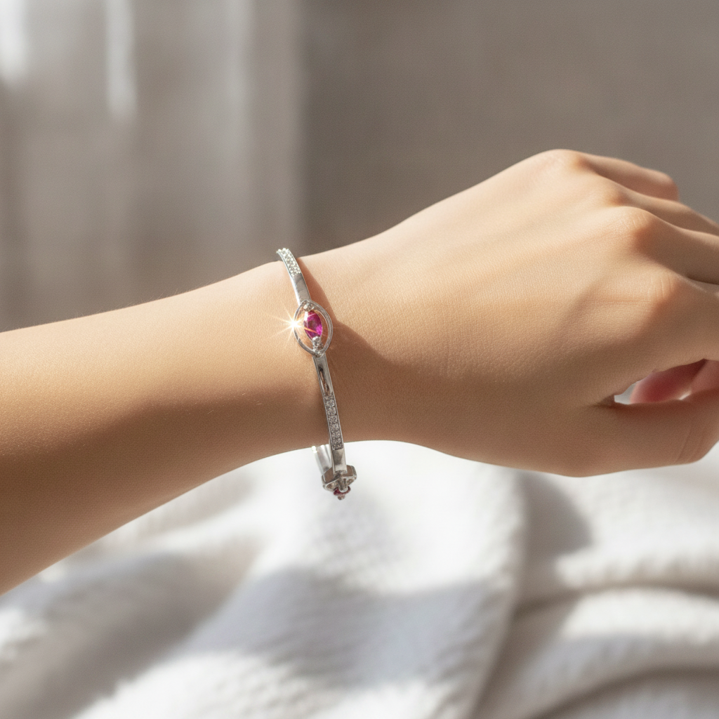 925 Silver Ruby & Cubic Zirconia Bangles for Women