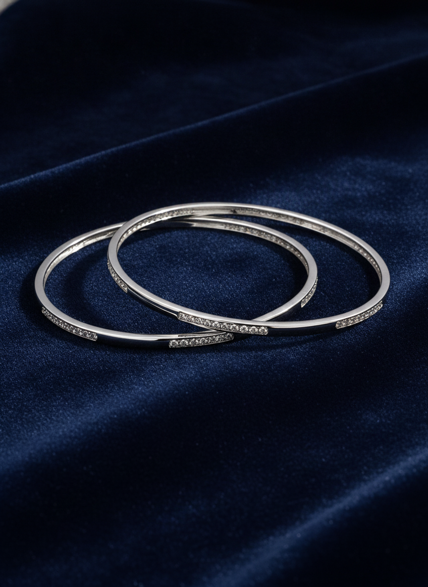 925 Silver Minimalist CZ Bangles for Women