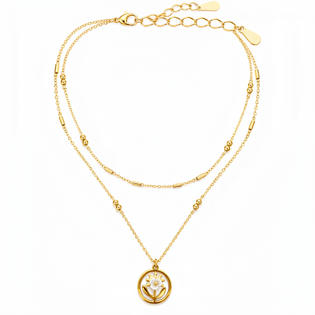 Golden Daisy Double Layer Necklace for Women