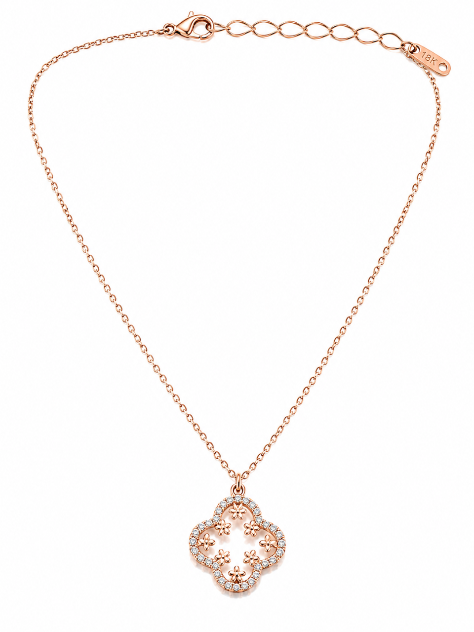 Rose Gold Crystal Clover Pendant Necklace for Women