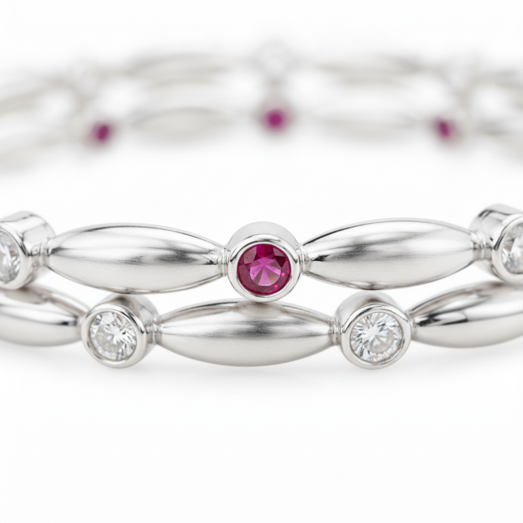 92.5 Silver Premium Bangles with Ruby & Cubic Zirconia